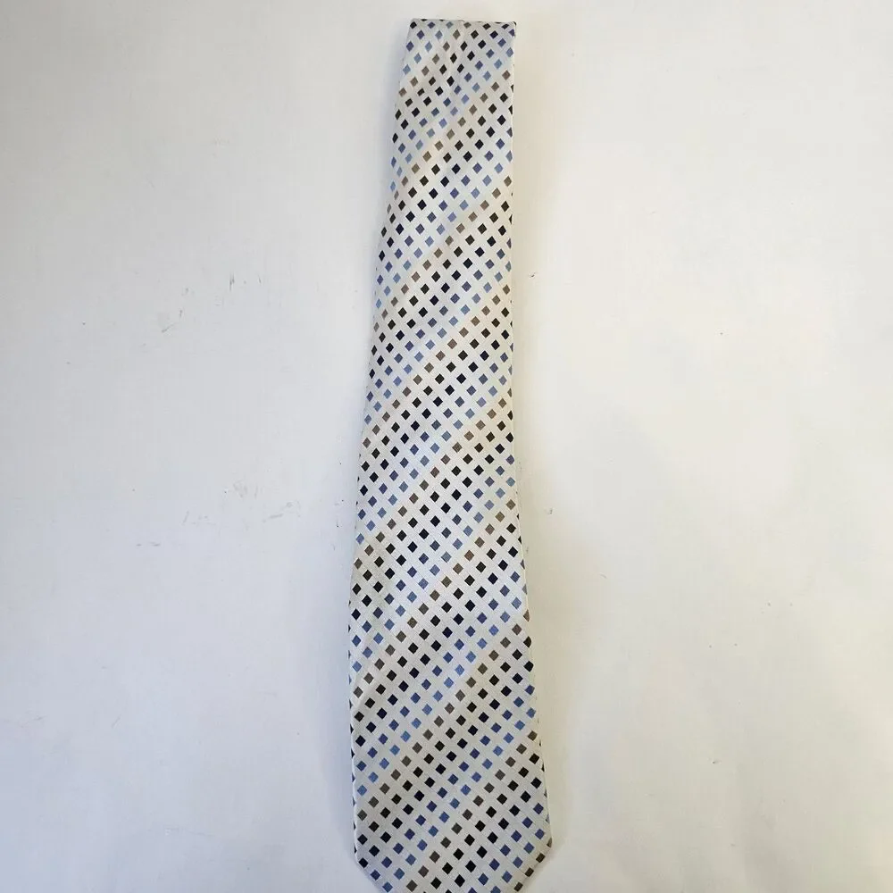 Mens Charles Wain Hand Made Silk Tie Cream Blue Hues Casual Preppy  R0337